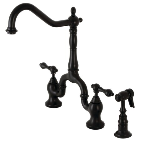 Kingston Brass KS7750ALBS Bridge Kitchen Faucet with Brass Sprayer, Matte Black KS7750ALBS
